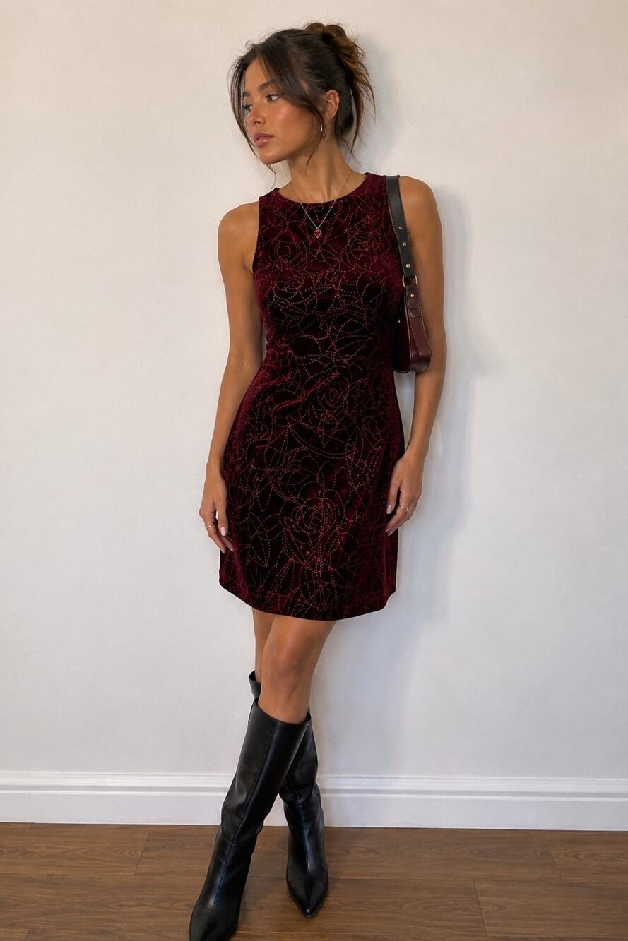 David Wayne Y2k Red Velvet Mini Dress Whimsigoth Dark Romantic Fairy Grunge LRG